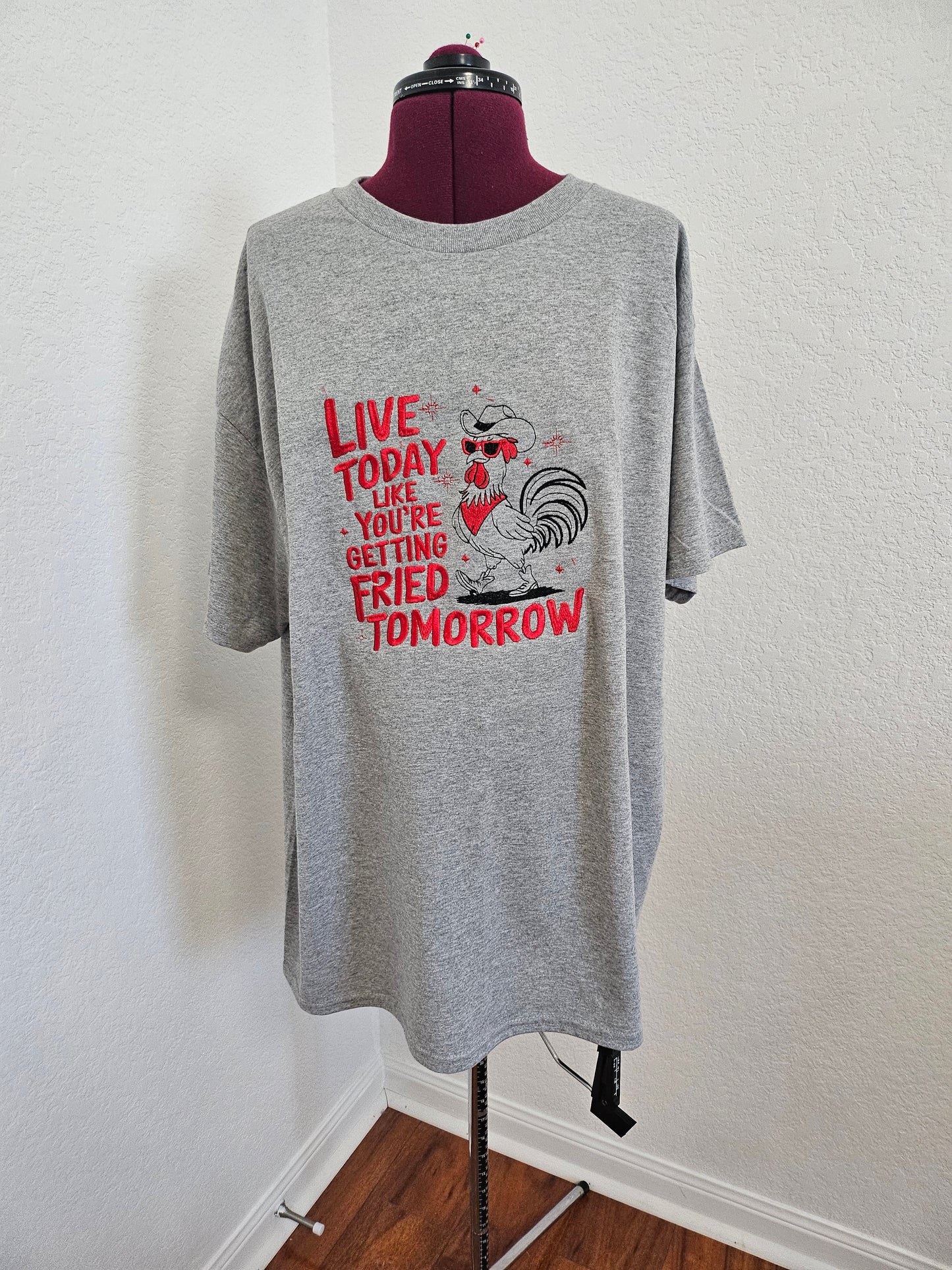 Embroidered "Live today Chicken" Tee-shirt