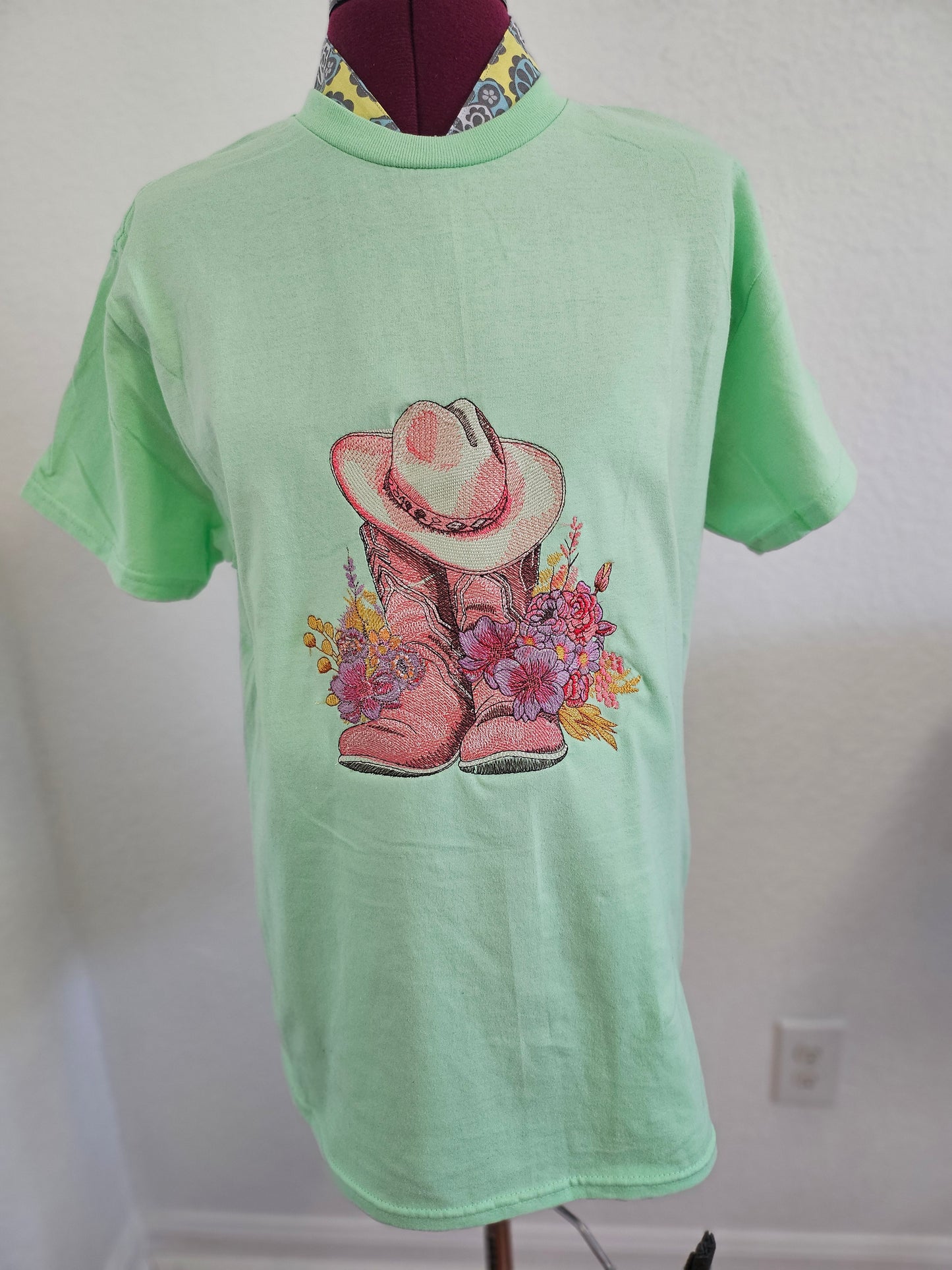 Embroidered "Western Boots and Hat" Tee-shirt